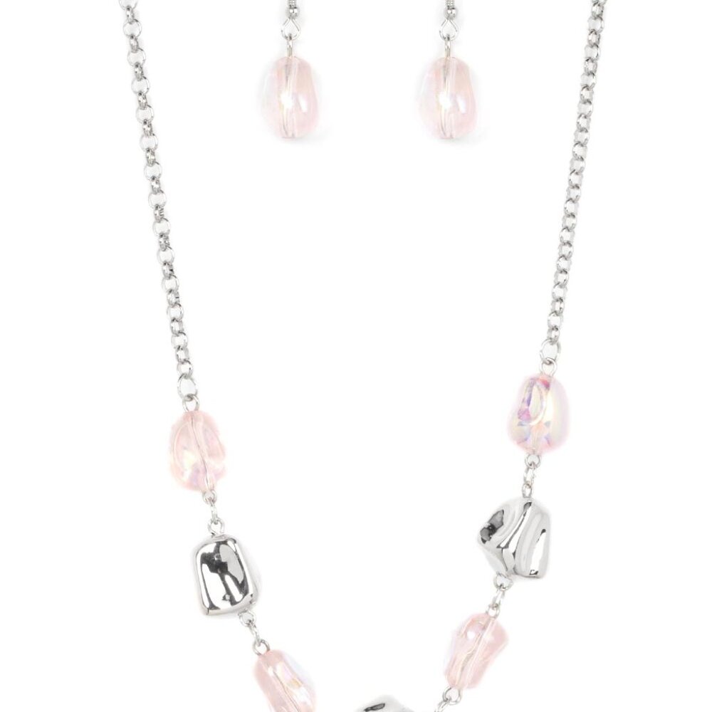 Inspirational Iridescence - Pink Necklace and Earrings Set
